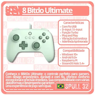 Controle Joystick Gamer 8 BitDo Ultimate C Com Fio USB Verde Para PC | SPULL 32