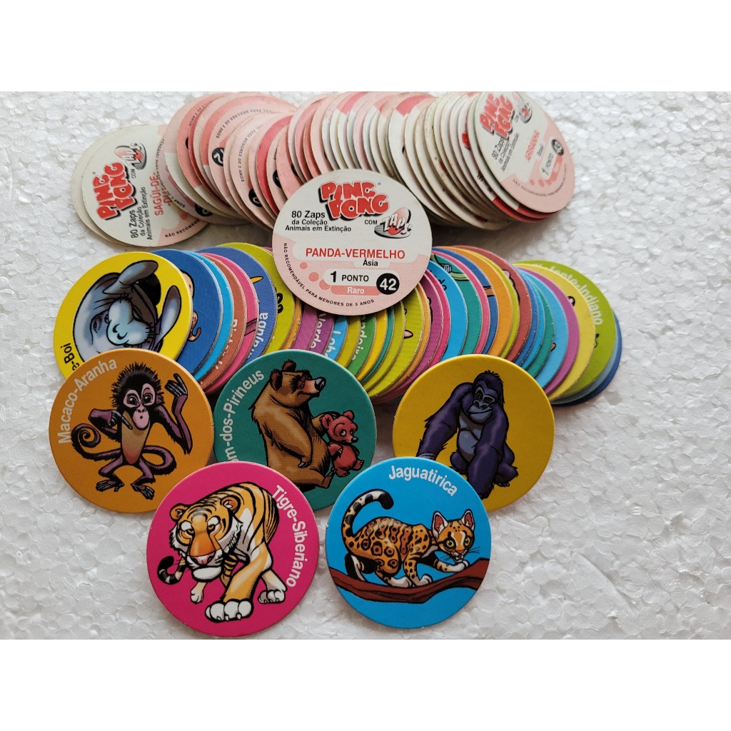 Coleção Completa Tazos Animais em Extinção Ping Pong - N é Elma chips