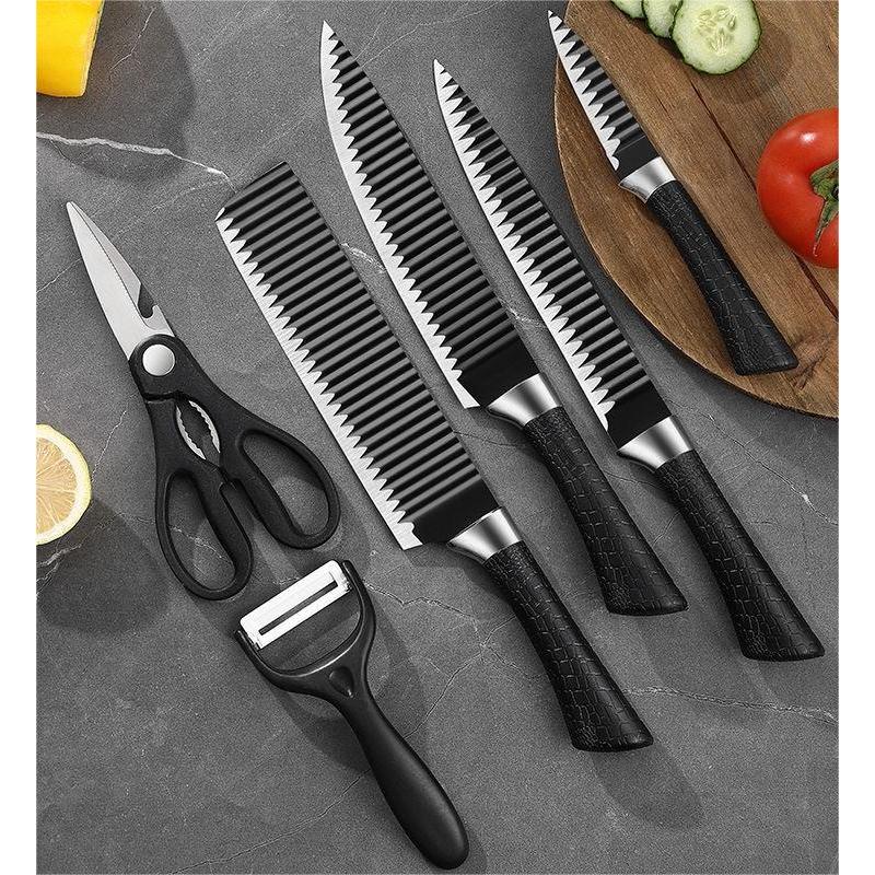 Kit 6 Peças Conjunto de Faca Carne Cutelo Legumes Aço Carbono Descascador Tesoura Profissional