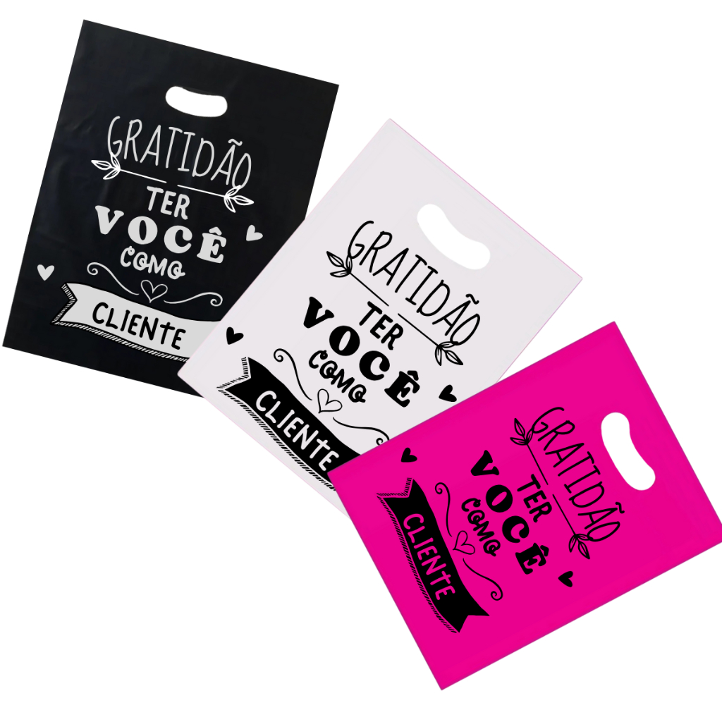 50 Sacola Boca de Palhaço Personalizada com Frase Gratidão ter Você como Cliente Sacolinha alça vazada para lojas