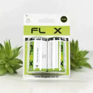 02 Pilhas Bateria D Flex Zinco Carvão Grande LR20 1 Cartela