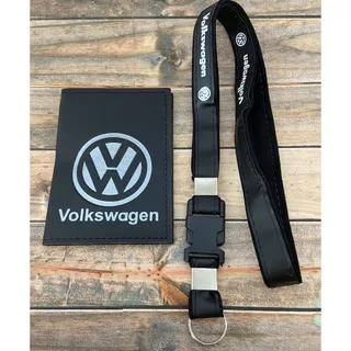 Kit Volkswagen Porta Documentos + Chaveiro Cordão Preto