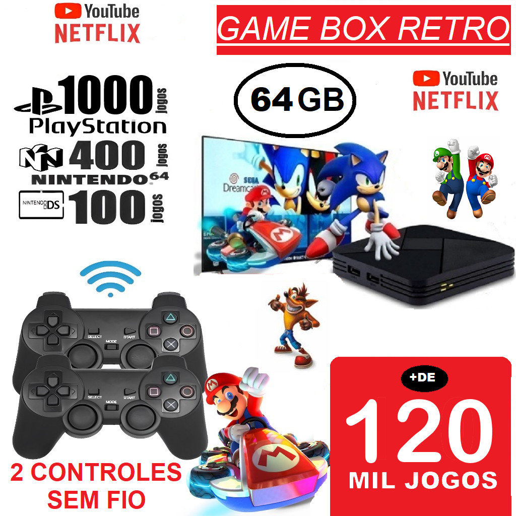 Vídeo Game Retro 120.000 Mil Jogos Clássicos 64gb Com 2 Controles