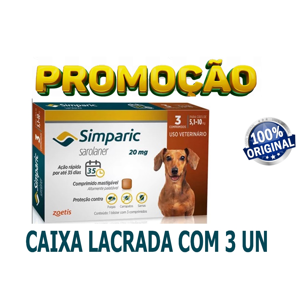 Simparic--5-10 kg Caixa Original com 3 Comprimidos | Shopee Brasil