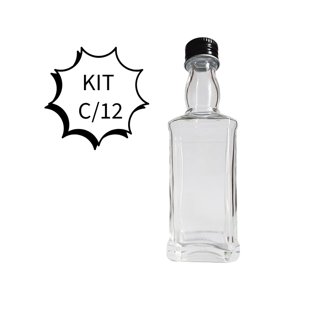 12 Mini garrafinha de vidro 50ml Jack Daniels para lembrancinhas