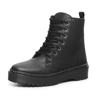 Bota Coturno Preto Rock Feminino Cano Curto Blogueira Sola Plataforma Tratorada