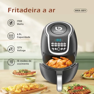 COIBEU Fritadeira Elétrica sem Óleo 6,5L Air Fryer Botão 1700Watts Preto 127V