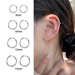 Kit 4 Pares Brincos De Aço Inoxidável brinco de Argola fino cor Prata prateada 8mm 10mm 12mm 14mm masculino feminino não escurece enferruja antialérgico funk click