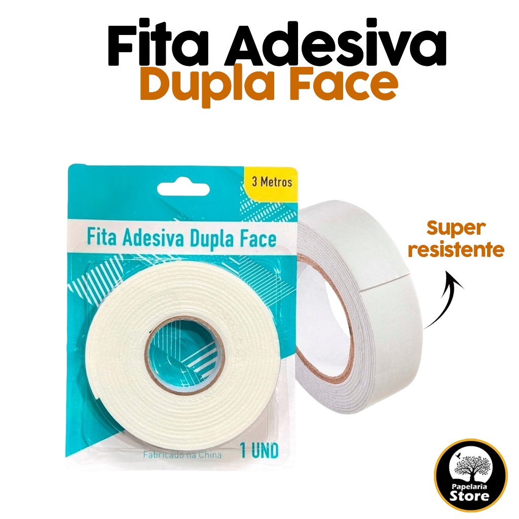 Fita Adesiva Dupla Face 3 Metros Resistente Cola Autoadesiva P/ Quadros ...