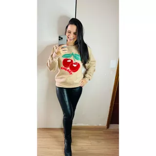BLUSA MOLETOM DE FRIO FEMININO GOLA REDONDA FLANELADO - CEREJA CHERRY - CEREJINHA