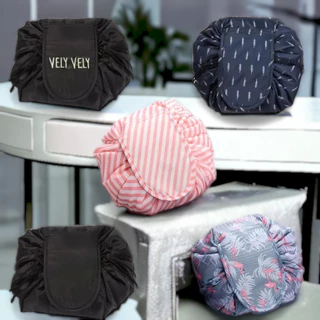 Bolsa Organizadora Preta Necessaire Saco Para Viagem Maquiagem Estampado Bolsa Dobrável