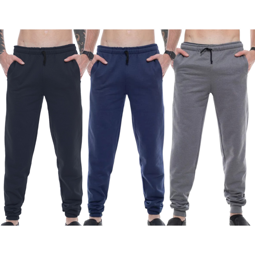 Kit 3pçs Calças Moletom Peluciada Unissex C/ Punho: 3x Mais Conforto e Estilo P/ Seu Dia a Dia