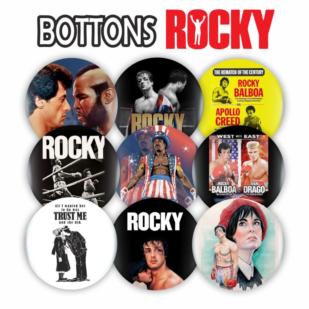 Botons personalizados com o tema Rocky Balboa Botons para mochilas bolsas etc no tamanho 2,5cm. Broche com alfinete.