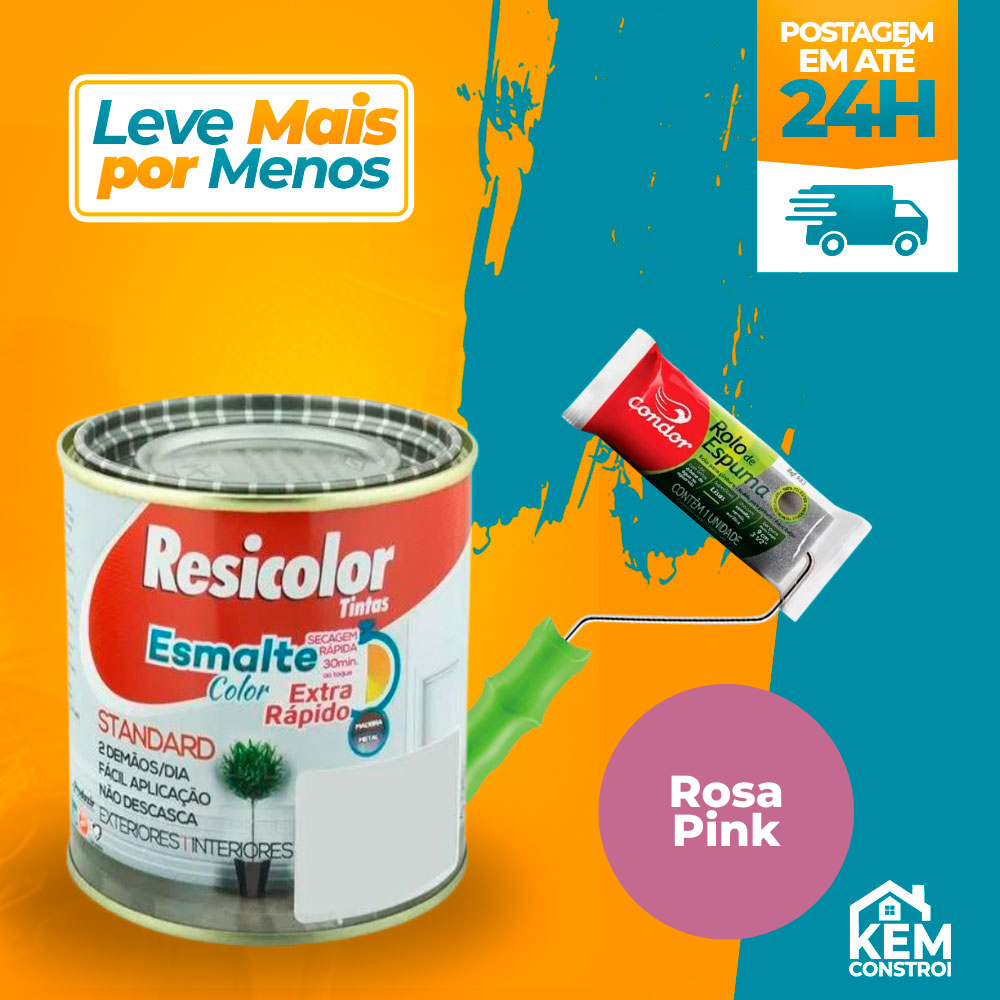 Kit com Tinta Esmalte Sintético 900ML Cor Rosa Pink + Rolo de Espuma ...