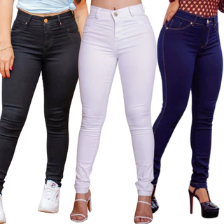 Calça Skinny Feminina com elastano e modelagem Levanta Bumbum em promoção cos alto