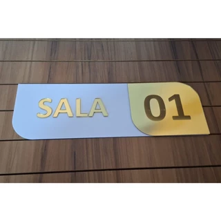 Placa de identificação de porta de sala 1, 2, 3, em acrilico 30x10cm em acrilico