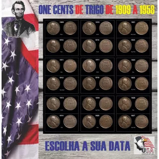 MOEDAS AMERICANAS DE LINCOLN ONE CENT DE TRIGO DE 1909-1958 COMPLETE SUA COLEÇAO