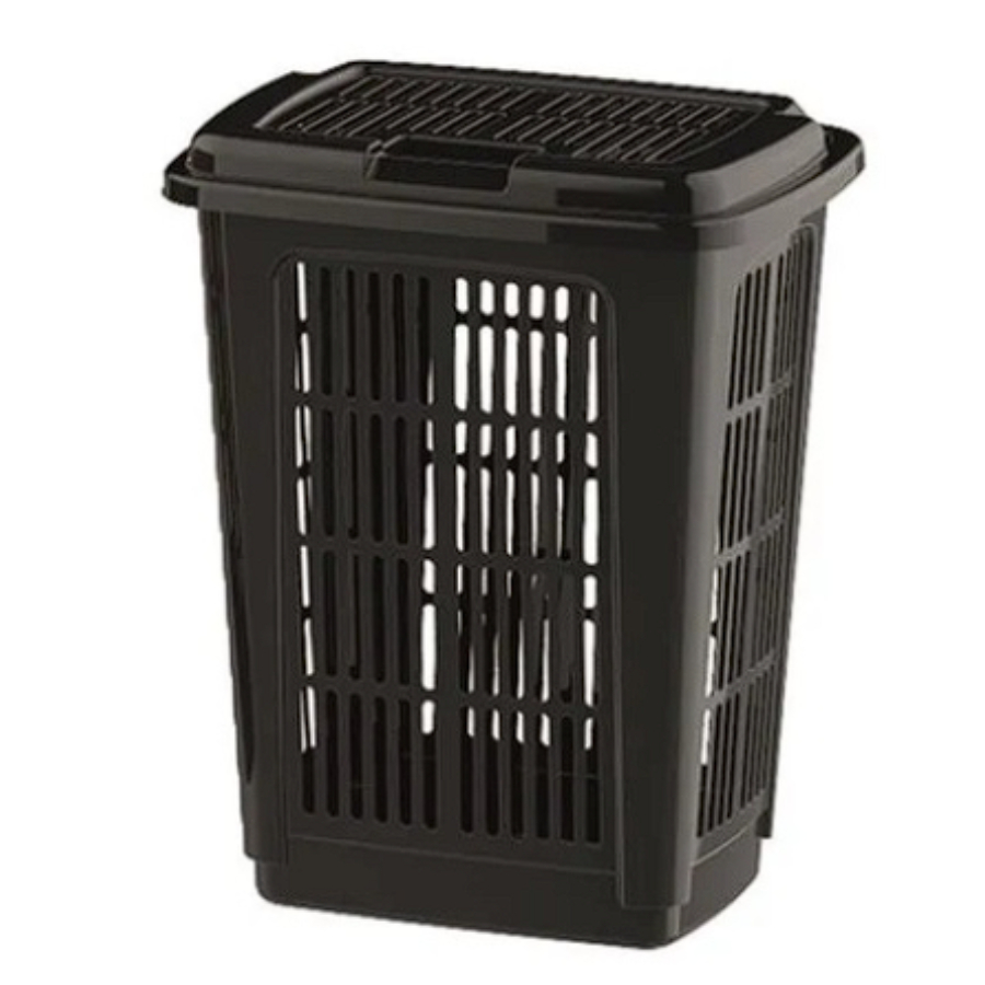 Cesto de Roupa Suja Telado Preto Resistente Lavanderia Com Tampa 30 Litros - Uninjet