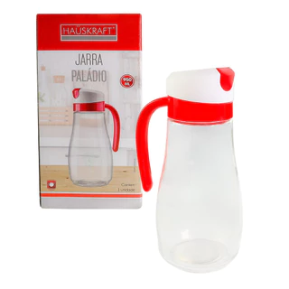 Jarra Paládio de Vidro 900ml Vermelho Cinza Elegante Transparente Haüskraft Tampa Moderna Abre Fecha Sozinha Jantar Almoço Restaurante