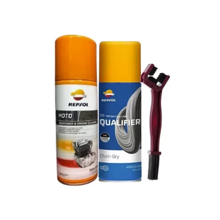 Kit Repsol Limpa e Lubrifica Corrente C4 + C1 + Escova