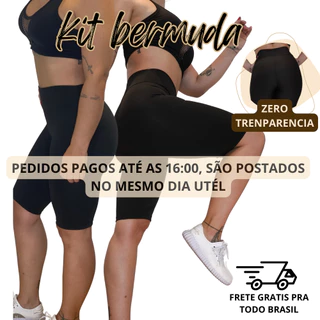 Kit 2 Bermuda Ciclista Fitness Legging Suplex Lisa Feminina Cintura Média
