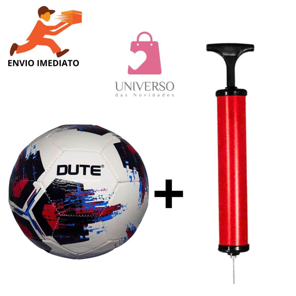 Bola De Futebol Dute Costurada Campo N°5 E Bomba De Ar Para Encher Diversas Bolas Enchedor Domesticos Bico Portátil