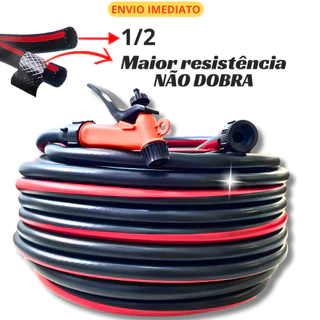 Mangueira de Jardim 10, 15, 20, 30, Metros Grossa 1/2'' Anti Torção Reforçada Super Resistente Flexivel Trançada com Esguicho e com Conector Super Malha de Nylon Dupla Camada Pronta para Usar