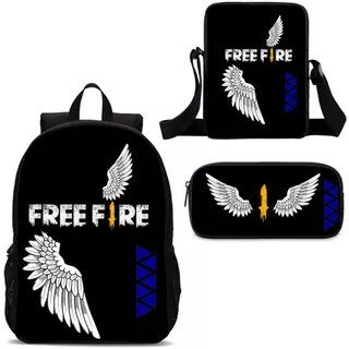 Kit Mochila Com Lancheira E Estojo Free Fire Game Infantil Escolar Menino e Menina