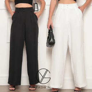 Calça Pantalona Alfaiataria Cintura Alta Wide Leg Com Zíper Dois Botões