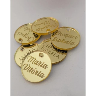 Kit 20 Medalhas tag acrílico espelhado 1,5cm - Escrita Personalizada