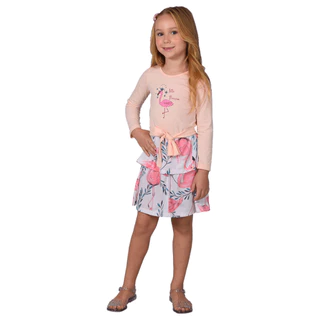 Vestido Infantil de Flamingo com Saia Sobreposta - Big Bless