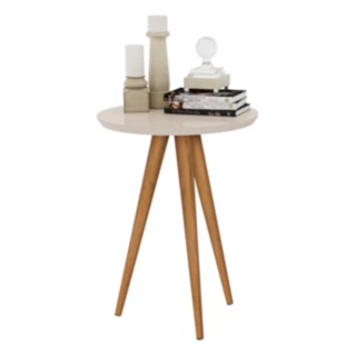 Mesa de Apoio / Lateral Retrô Redonda com Pés Palito Decoração sem uso de ferramentas BRANCA