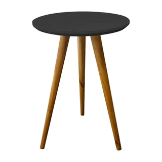 Mesa de Apoio / Lateral Retrô Redonda com Pés Palito Decoração sem uso de ferramentas PRETA