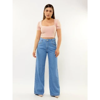 Calça Jeans Feminina Wide Leg Cintura Alta Levanta Bumbum promoção