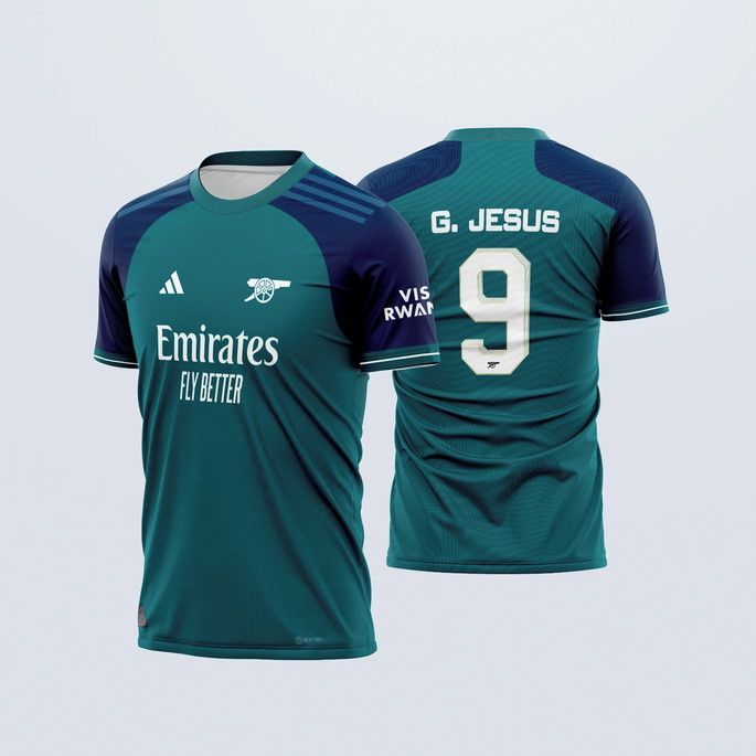 Camisa Camiseta de Time Arsenal Verde Ortelã 2024 G.Jesus | Nova Edição Away