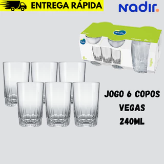 Jogo de Copos de vidro com 6 peças 240ml - Vegas Nadir