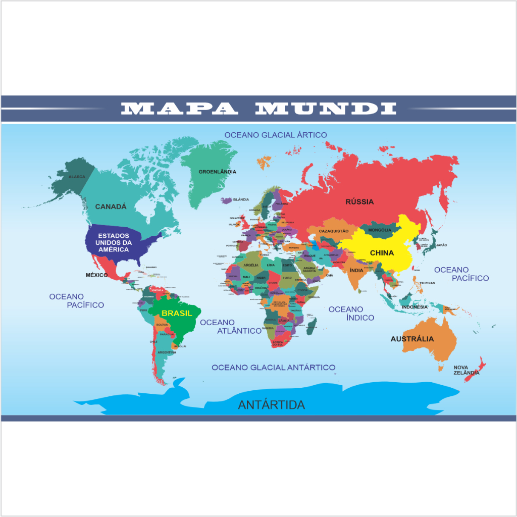 Banner Escolar Mapa Mundi Pedagógico Geografia Material Escolar ...