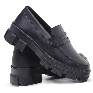 Mocassim Feminino Oxford Moderno Tratorado Solado Plataforma Blogueira