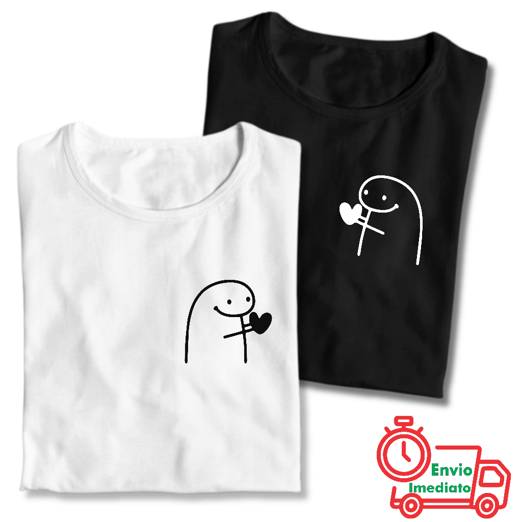 Kit 2 Camisetas Casal Meme Coração 100% Algodão