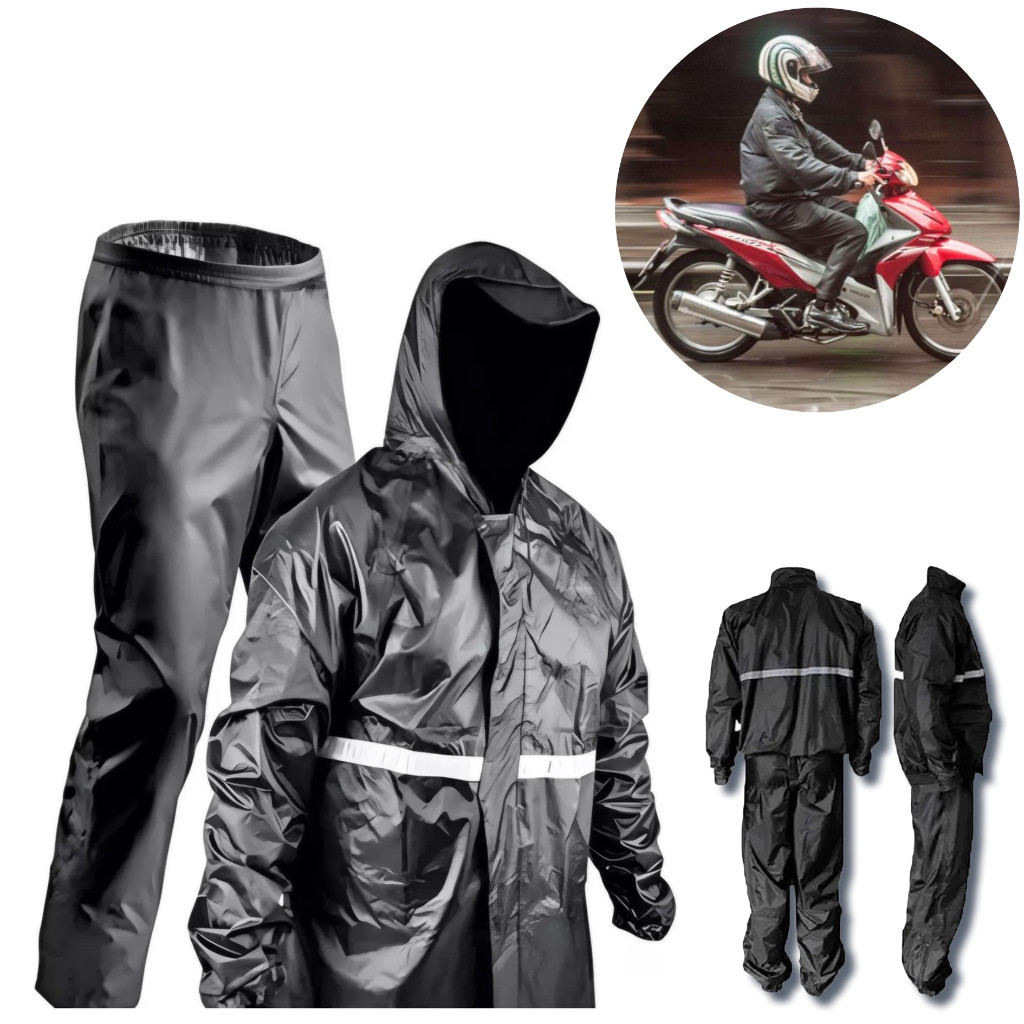 Capa De Chuva Com Faixa Refletiva E Capuz Conjunto Completo | Shopee Brasil