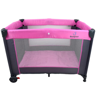 Berço Portátil Chiqueirinho Cercadinho Desmontável Compacto com Mosquiteiro Rosa