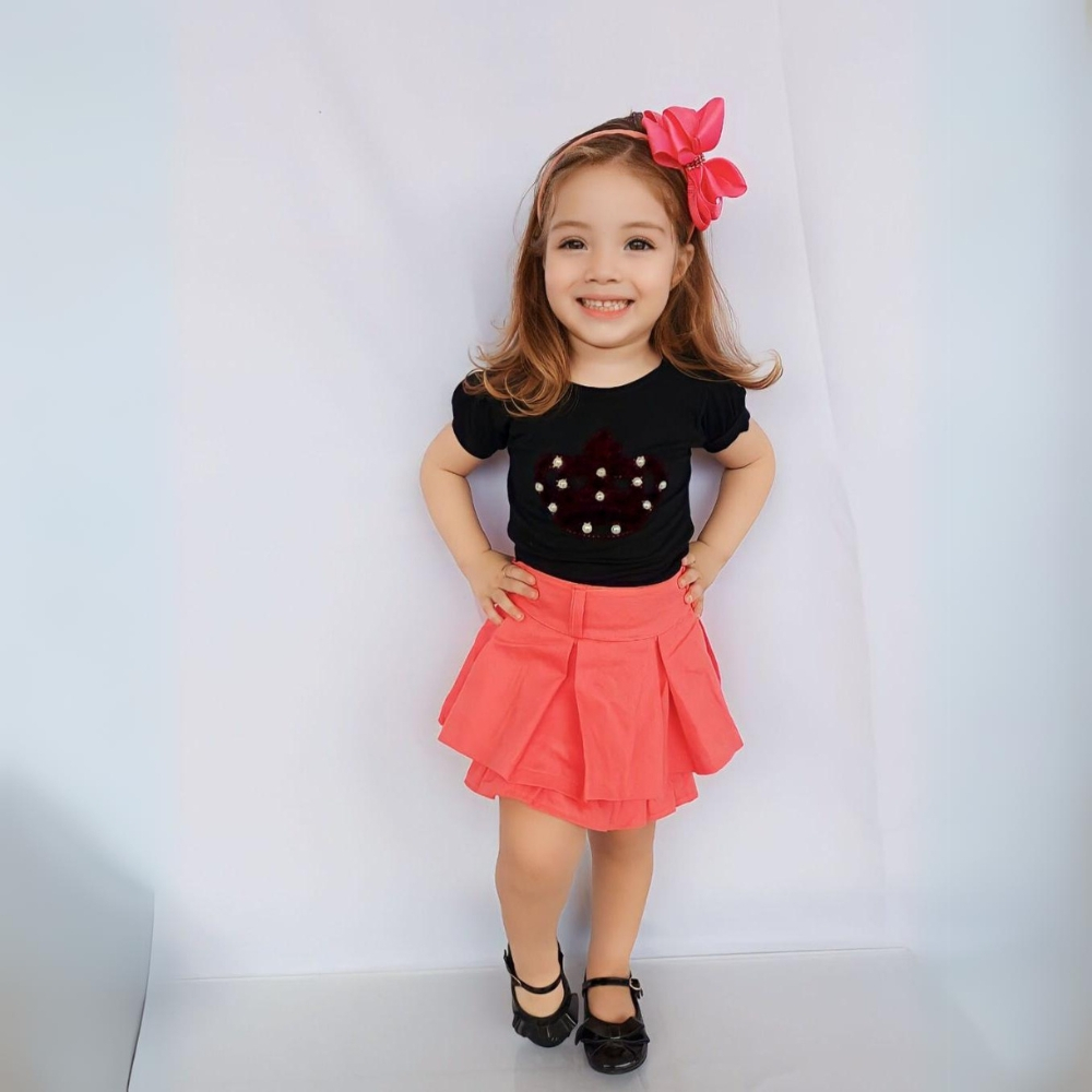 Conjunto Verão Blusinha Pedraria e Saia Menina Infantil - FANY KIDS