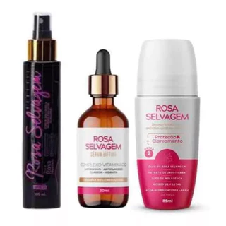 Kit com 3: Sérum Facial, Óleo Corpo e Desodorante Rosa Selvagem