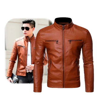 Jaqueta Masculina De Couro Slim Fit Casual Inverno Frio