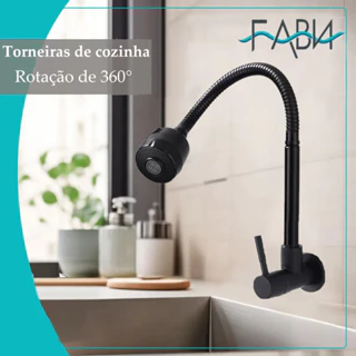 Torneira de cozinha gourmet Torneira preta flexível de parede 1/4 de Volta FABN