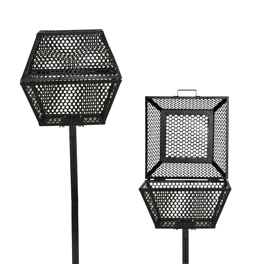 Lixeira de Calçada com Tela e Tampa Aço Externa Rua Durável Coluna Pedestal