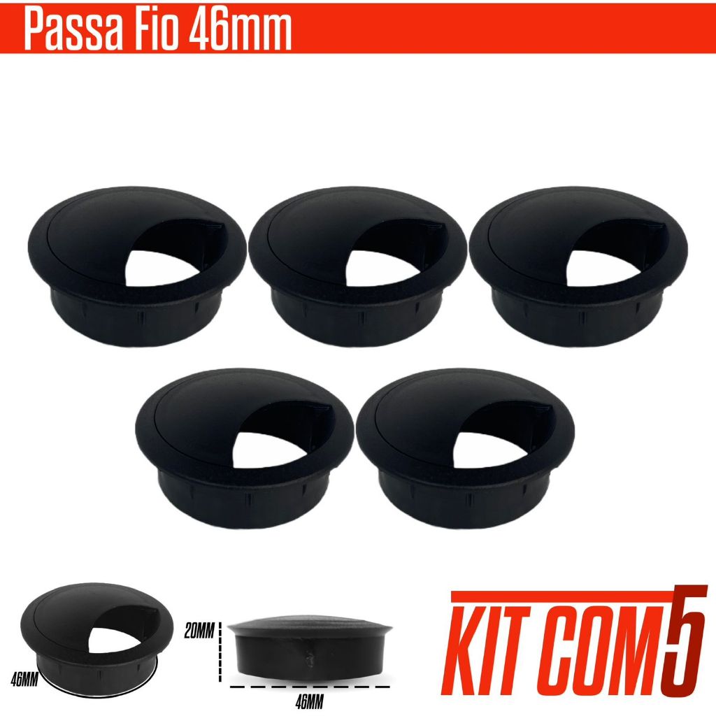 Acabamento Passa Fio de Mesa Computador 46mm preto - 5 unidades tampa buraco