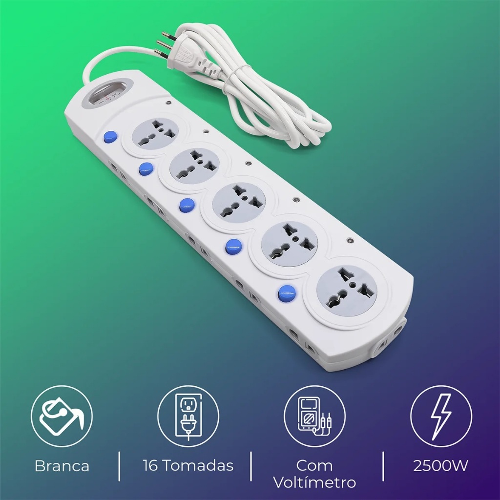 Extensor de Tomada Régua Extensao 16 Tomadas Universal Bivolt 1,8 ...