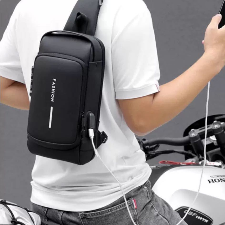 Mochila De Peito Masculina À Prova D'água Anti Furto Com Senha Entrada USB Bolsa De Ombro Tranversal Tipo Mensageiro