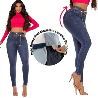 Calça Jeans Feminina Modeladora com Bojo Removivel Modela Levanta e Empina Bumbum
